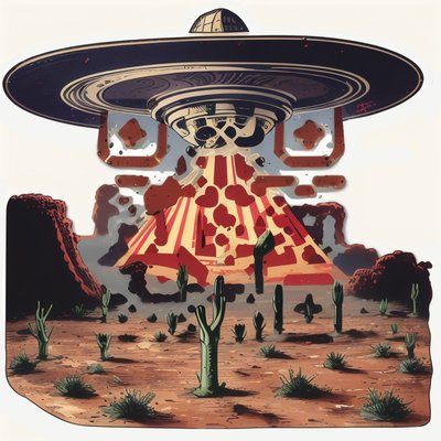 Alien Abduction Desert UFO Comic QR Code for Stickers