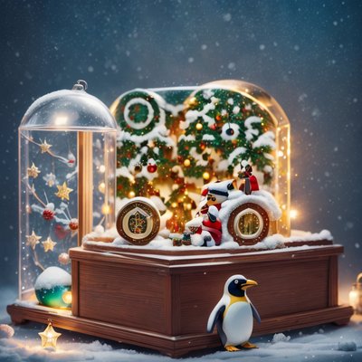 Penguin Christmas Snow Globe 3D QR Code for Greeting Cards