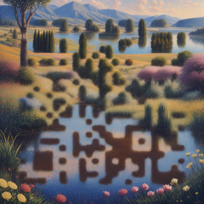 Flower Meadow Lake Landscape Painting QR Code Art — image 1