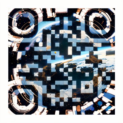 地球上空的空间站科幻二维码艺术海报