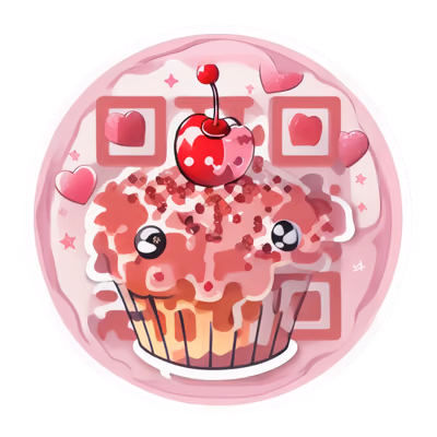 Kawaii Cherry Cupcake Vector QR Code for Stickers — image 1