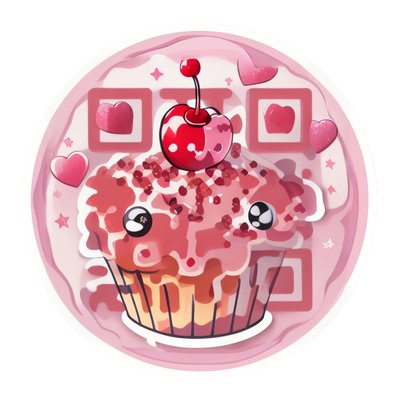 Kawaii Cherry Cupcake Vector QR Code for Stickers