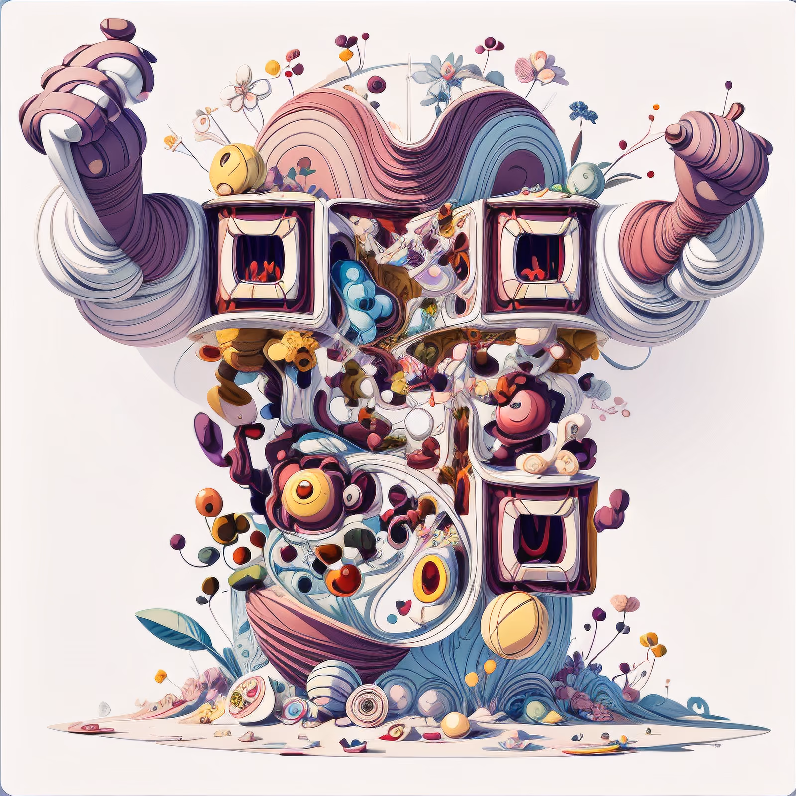 超现实花卉图腾人像3D二维码设计,适用于海报 — 图片 1