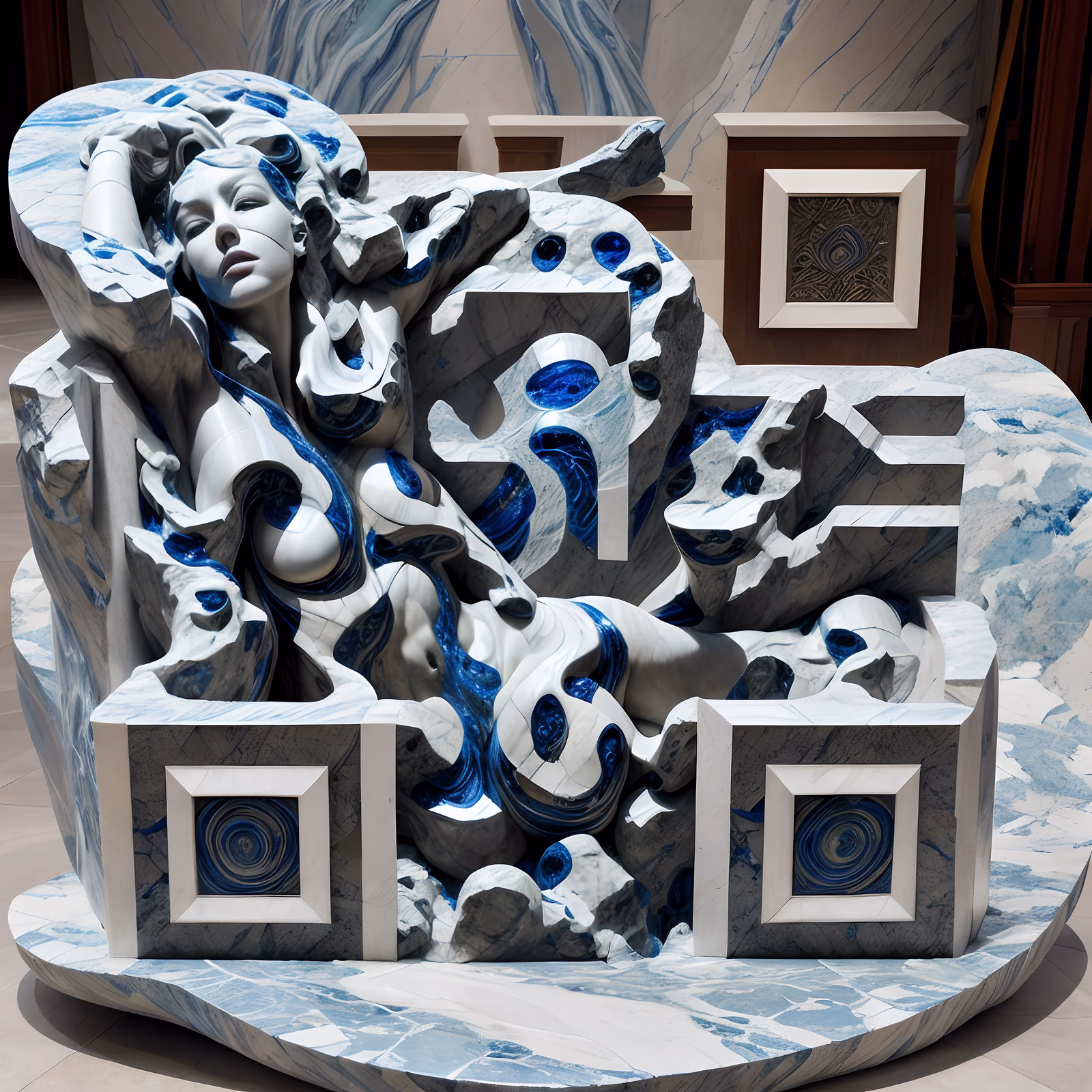 Blue Marble Reclining Woman Sculpture QR Code Art — image 1