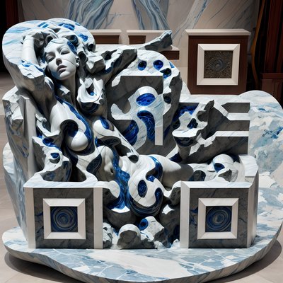 Blue Marble Reclining Woman Sculpture QR Code Art