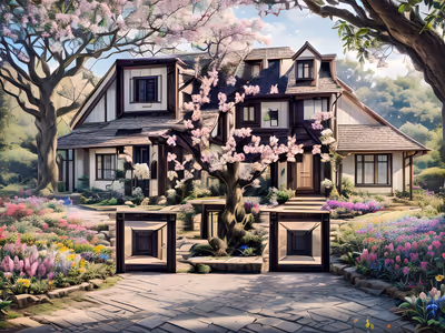 Magnolia Cottage Garden Painting QR Code Art — image 1