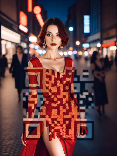 Red Dress Night Portrait QR Code for Posters — image 1