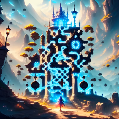 QR-код с светящейся фантастической башней для постеров — изображение 1
