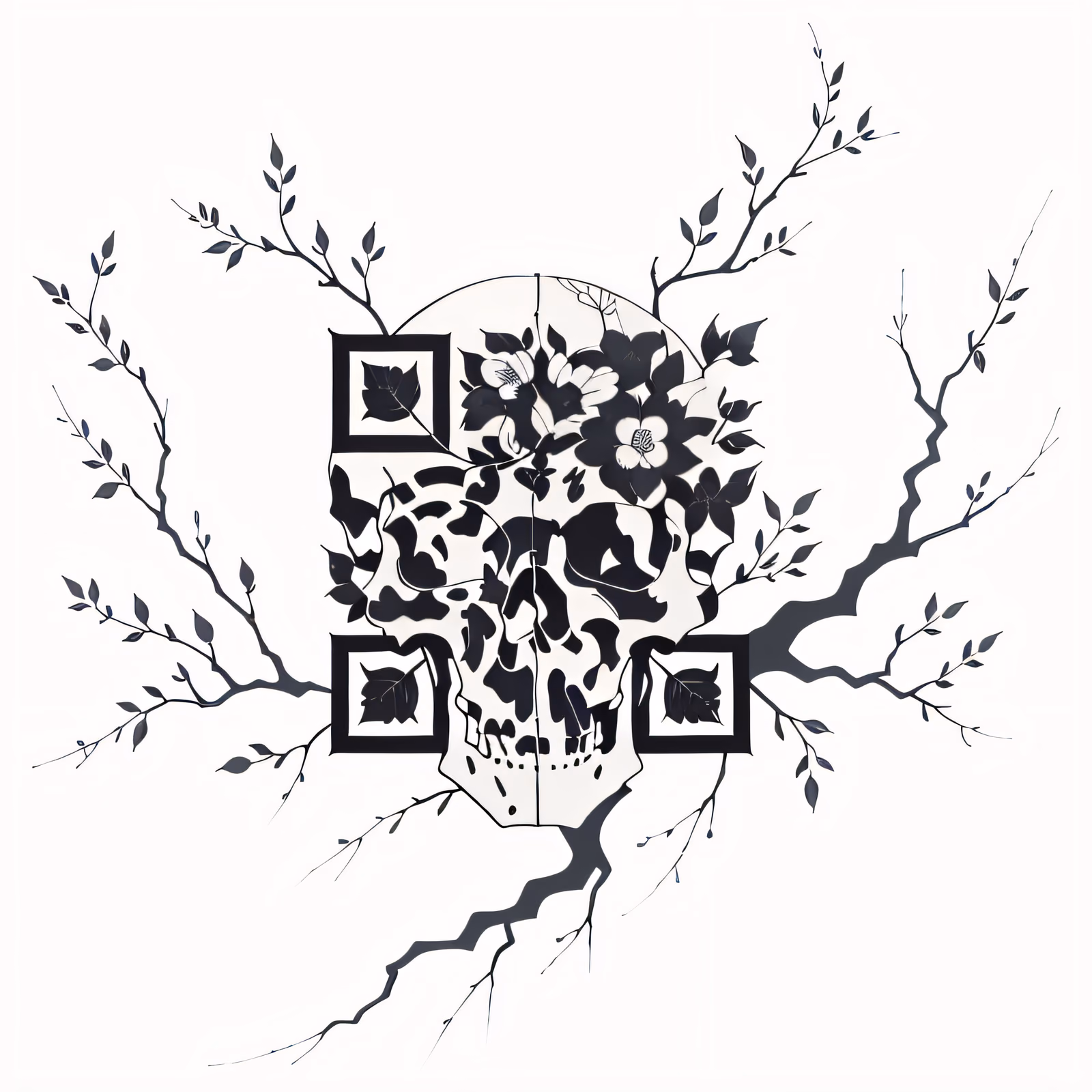 Skull With Branches Tattoo QR Code for Temporary Tattoos — image 1