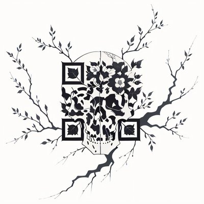 Skull With Branches Tattoo QR Code for Temporary Tattoos