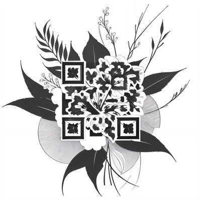Hibiscus Palm Leaves Ink Tattoo QR Code for Temporary Tattoos