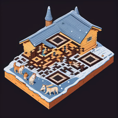Isometric Winter Log Cabin QR Code Art — image 1