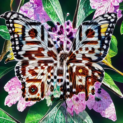 Butterfly Among Pink Flowers Photorealistic QR Code Art