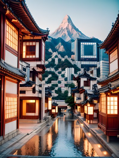 Traditional Seoul Street Photorealistic QR Code for Posters