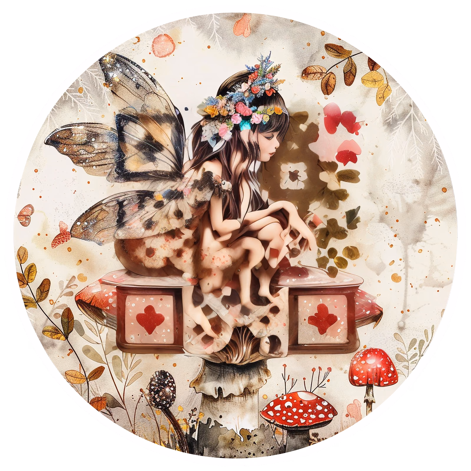 Fairy on Toadstool Watercolor QR Code for Stickers — image 1