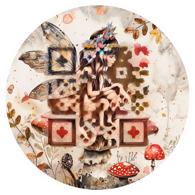 Fairy on Toadstool Watercolor QR Code for Stickers — image 1