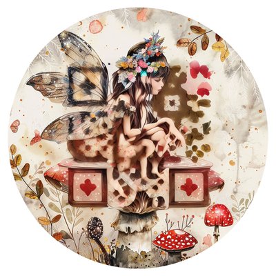 Fairy on Toadstool Watercolor QR Code for Stickers