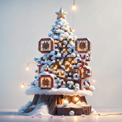 Snowy Christmas Tree 3D Render QR Code for Greeting Cards