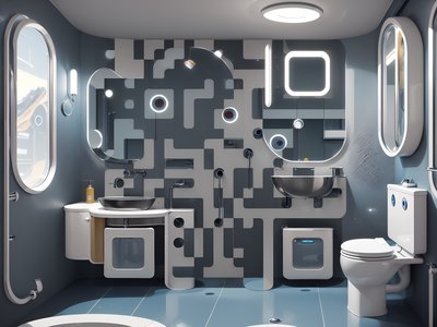 Retrofuturist Bathroom Interior QR Code Art