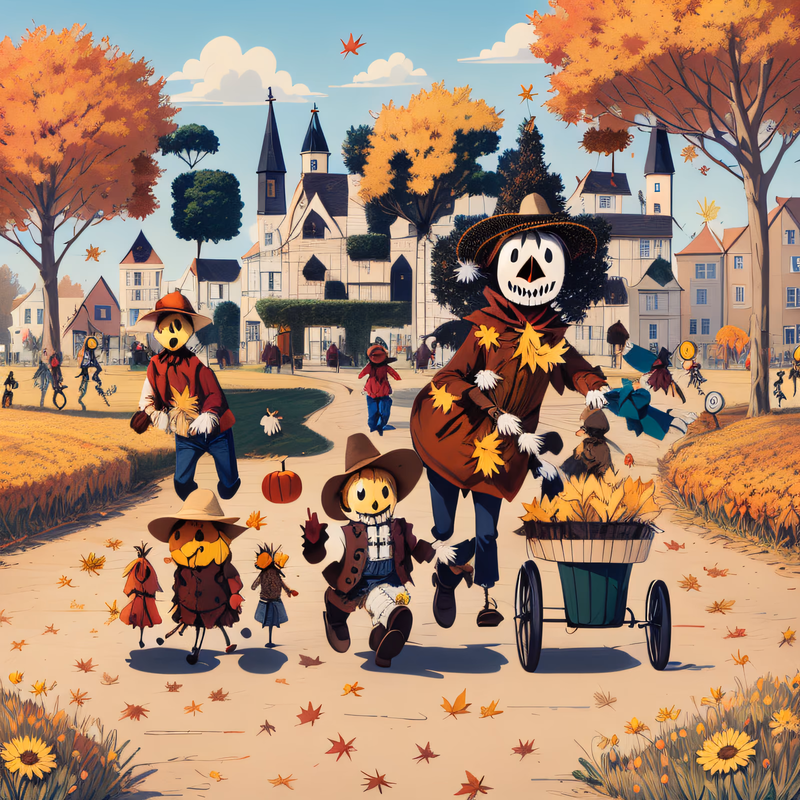 Autumn Scarecrow Parade Cartoon QR Code for Posters — image 1