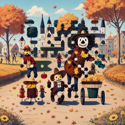 Autumn Scarecrow Parade Cartoon QR Code for Posters