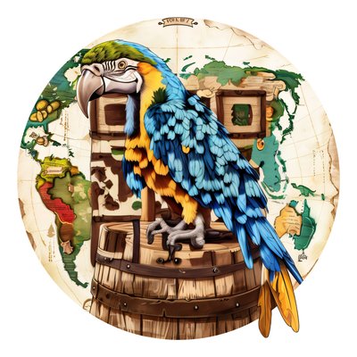 Pirate Macaw on Barrel Vector QR Code for Stickers
