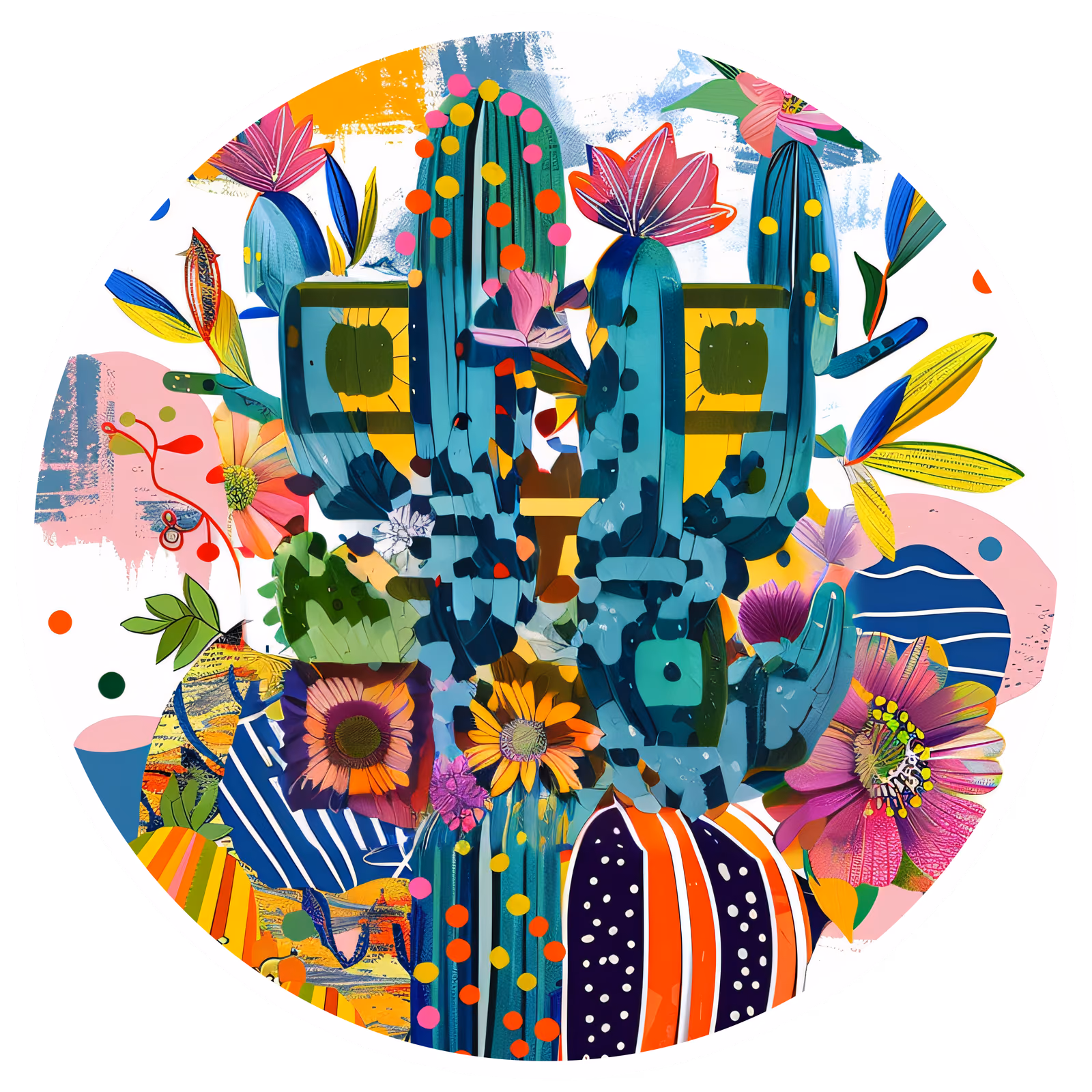 Яркий коллаж с цветущим кактусом: QR-код для стикеров — изображение 1