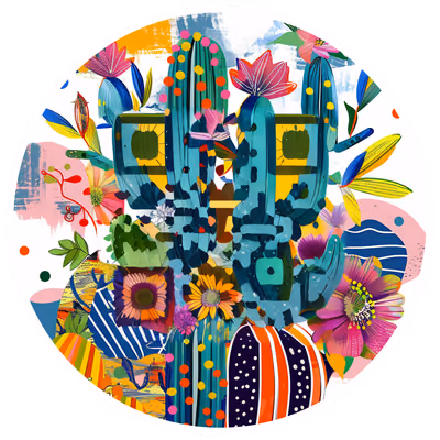 Яркий коллаж с цветущим кактусом: QR-код для стикеров — изображение 1