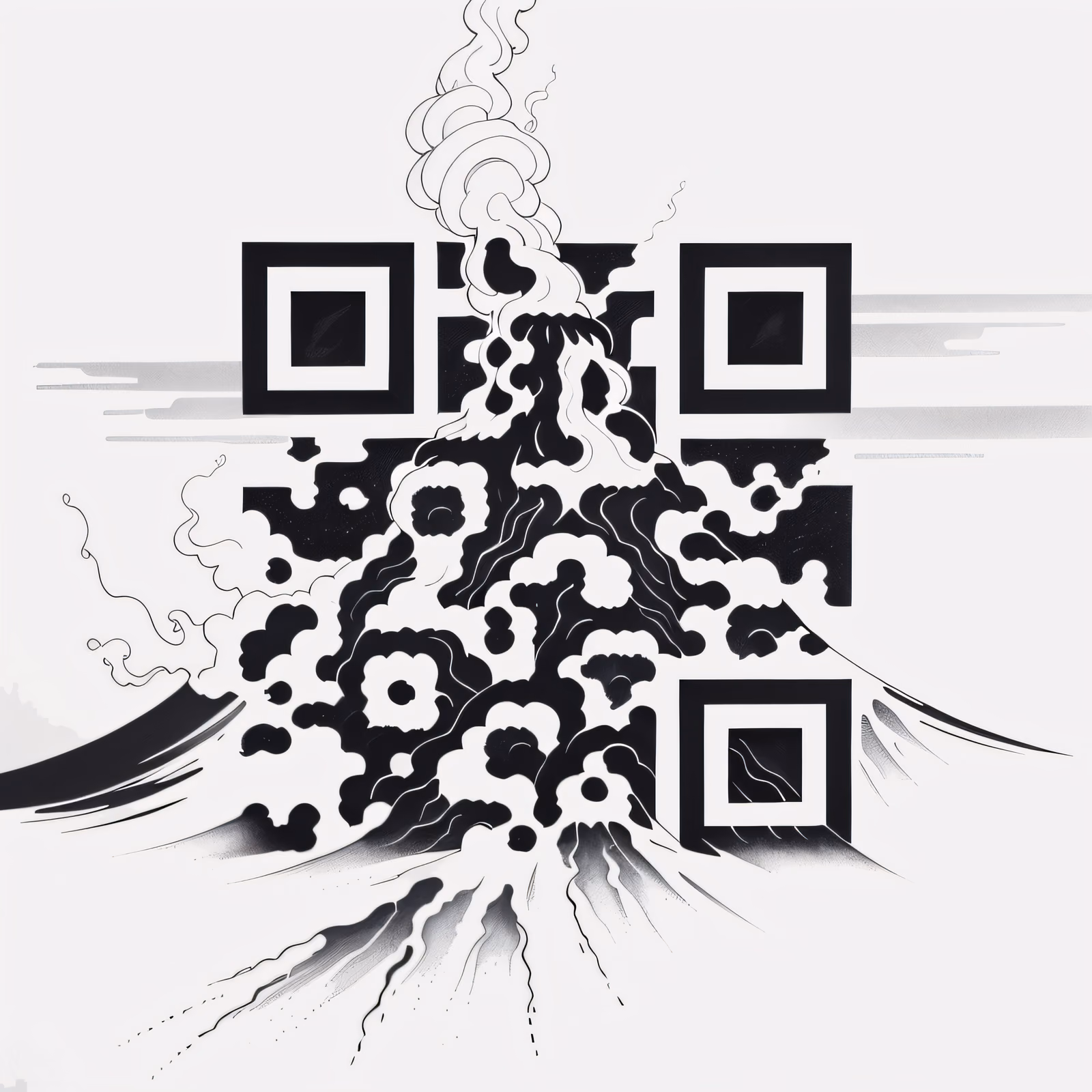 Извергающийся вулкан в стиле чернильной татуировки: QR-код для временных татуировок — изображение 1
