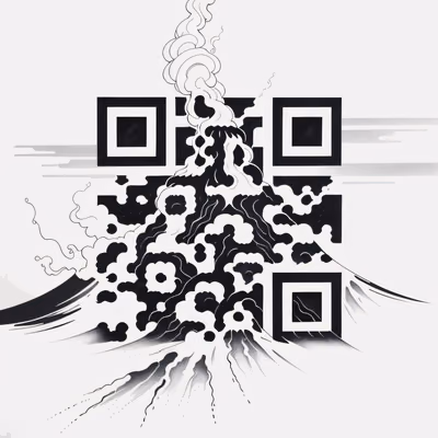 Извергающийся вулкан в стиле чернильной татуировки: QR-код для временных татуировок — изображение 1