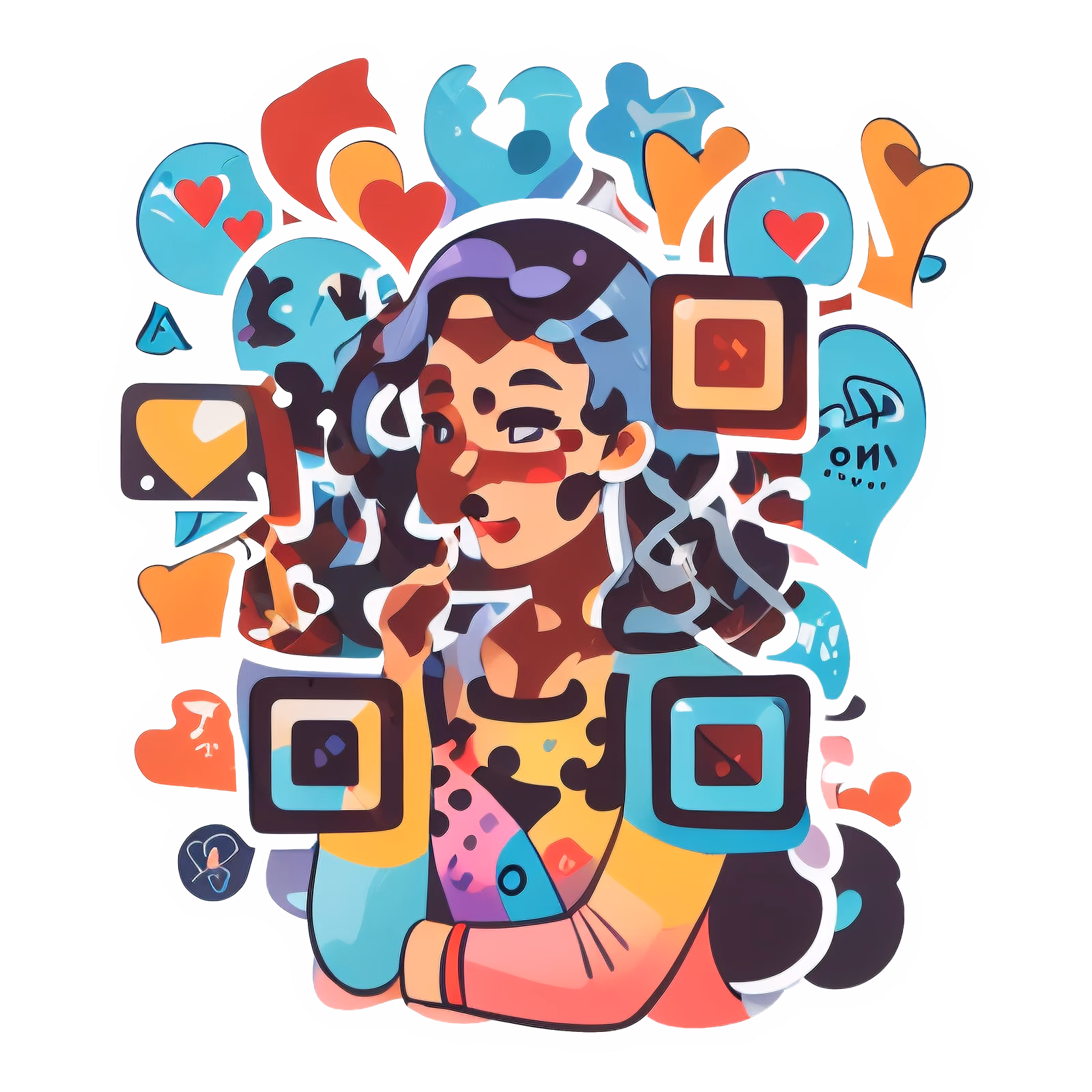 Woman With Hearts Vector Sticker QR Code for Stickers — image 1