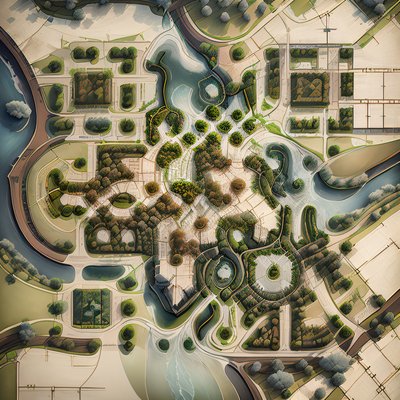 Aerial Park Map Digital Painting QR Code Art