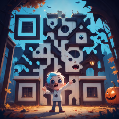 Haunted Tower Child Halloween 3D QR Code for Posters — image 1