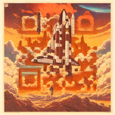 Space Shuttle Sunset Retro Poster QR Code for Posters — image 1