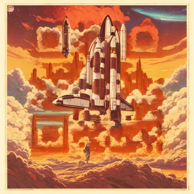 Space Shuttle Sunset Retro Poster QR Code for Posters