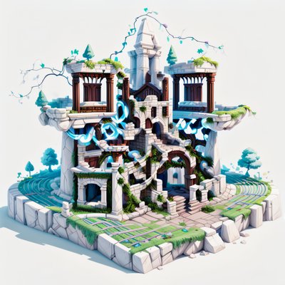 Glowing Stone Ruins Isometric 3D QR Code Art