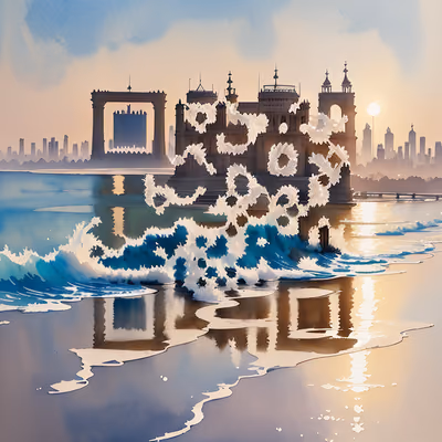 Mumbai Gateway Seafront Watercolor QR Code Art — image 1