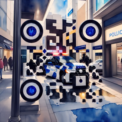 Police Car Mall Street Watercolor QR Code for Posters — image 1