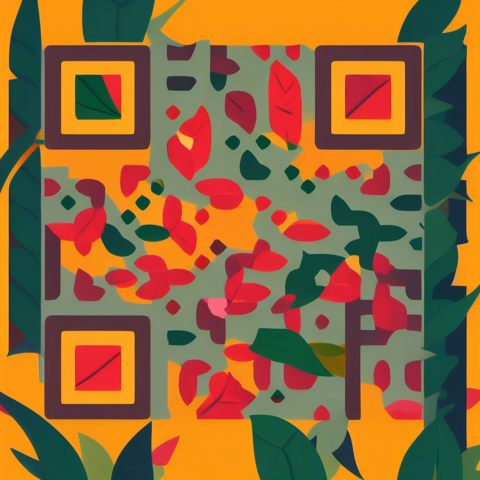 Красные и зелёные листья: векторный QR-код для упаковки — изображение 1