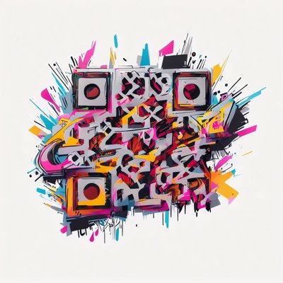 Граффити-надписи с брызгами краски: абстрактный QR-код для стикеров