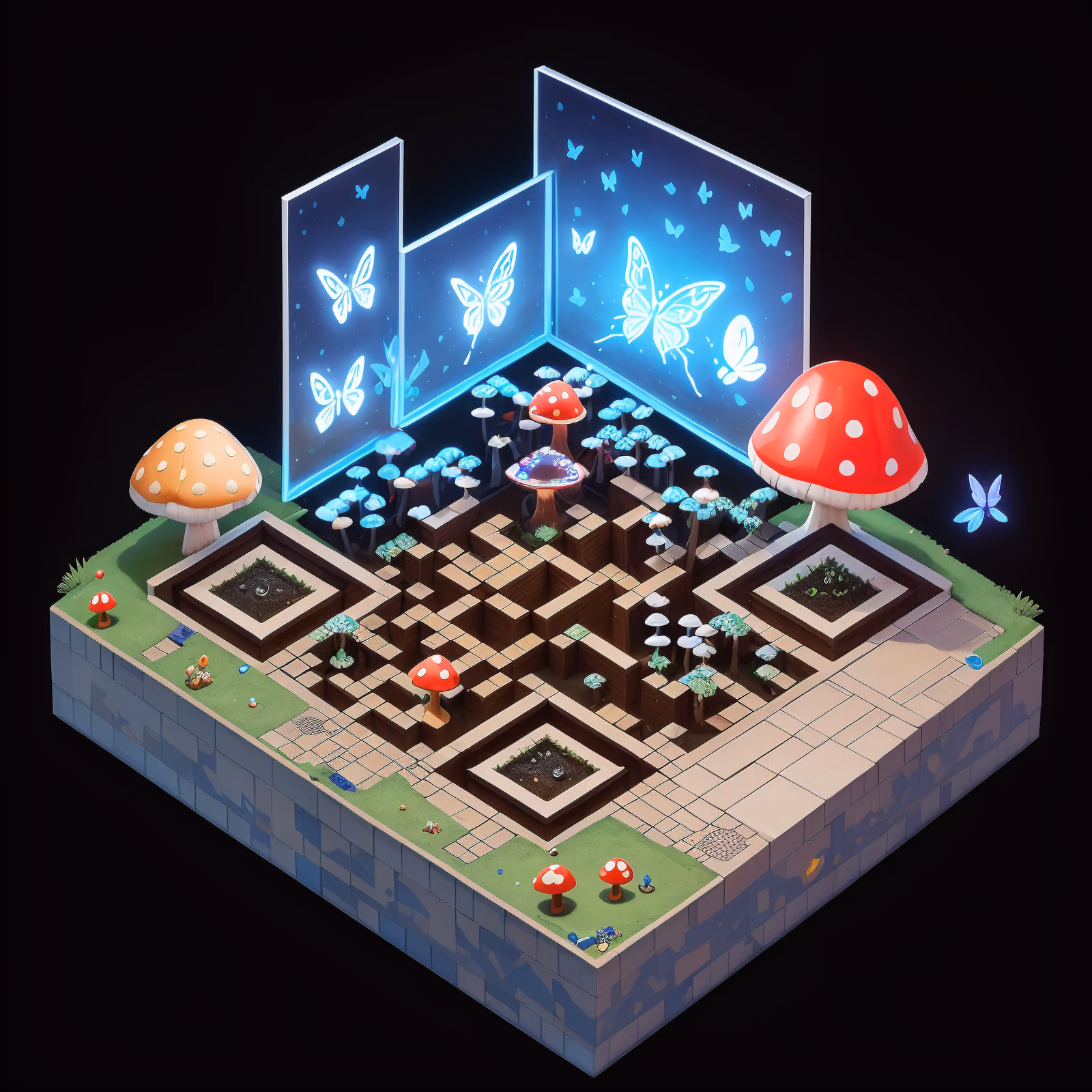 Isometric Mushroom Kingdom Diorama QR Code Art — image 1