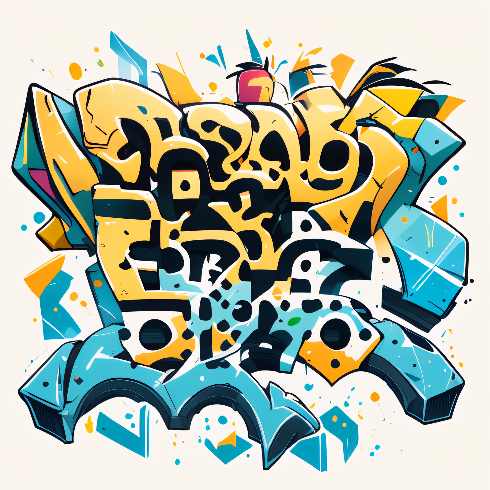 Yellow Teal Graffiti Lettering QR Code for Stickers — image 1