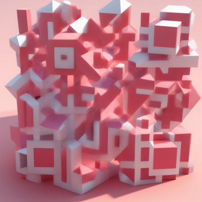 Pink Geometric Blocks 3D Render QR Code for Posters