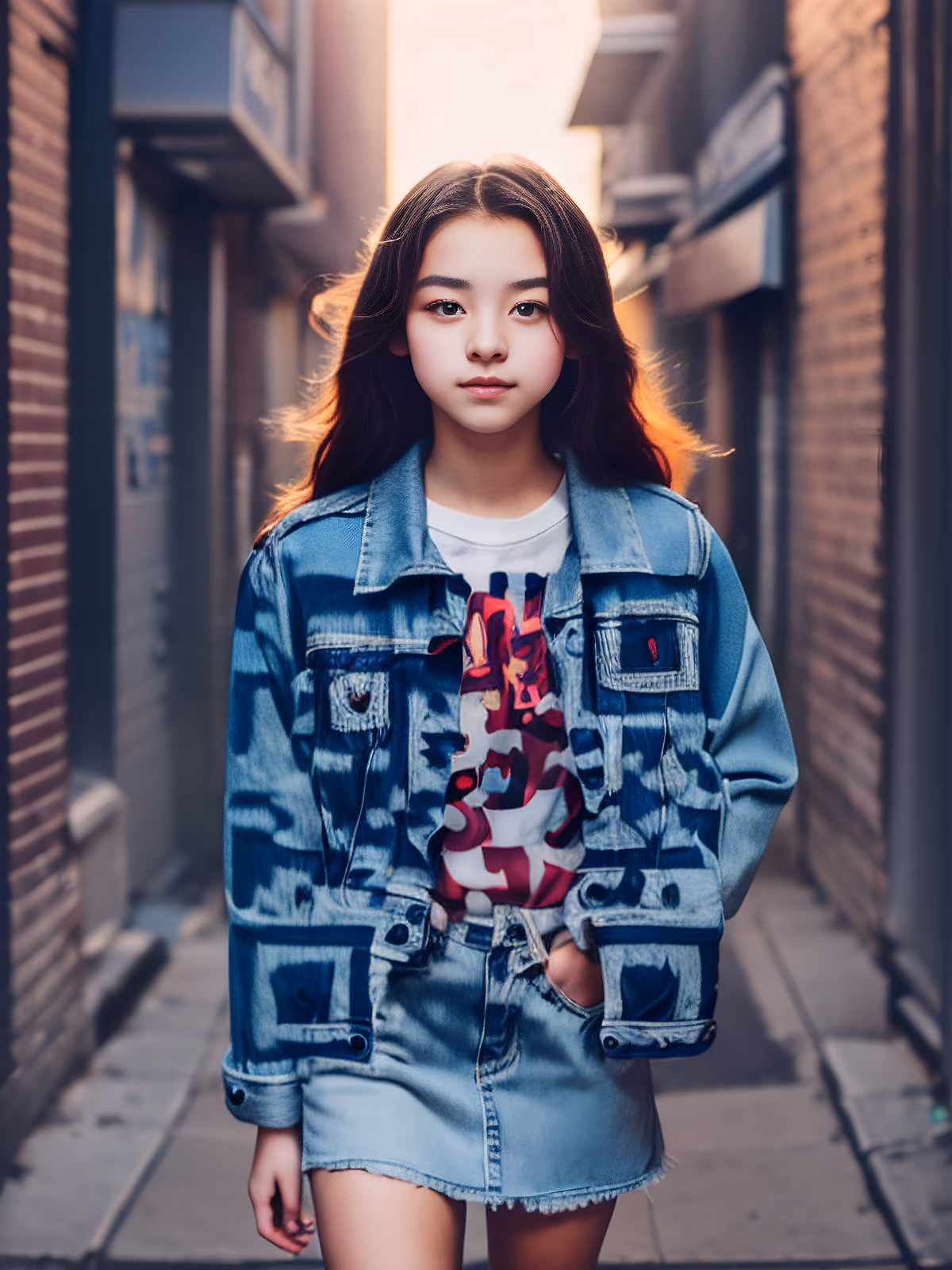 Teenage Girl Denim Portrait QR Code for Apparel — image 1