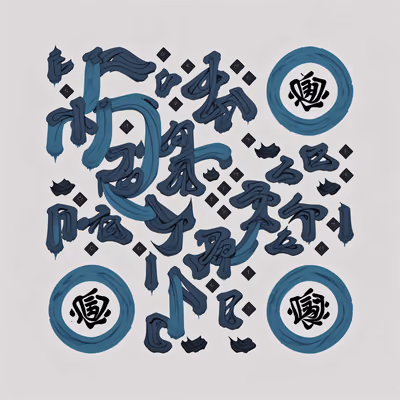 冰蓝墨书法二维码艺术 — 图片 1