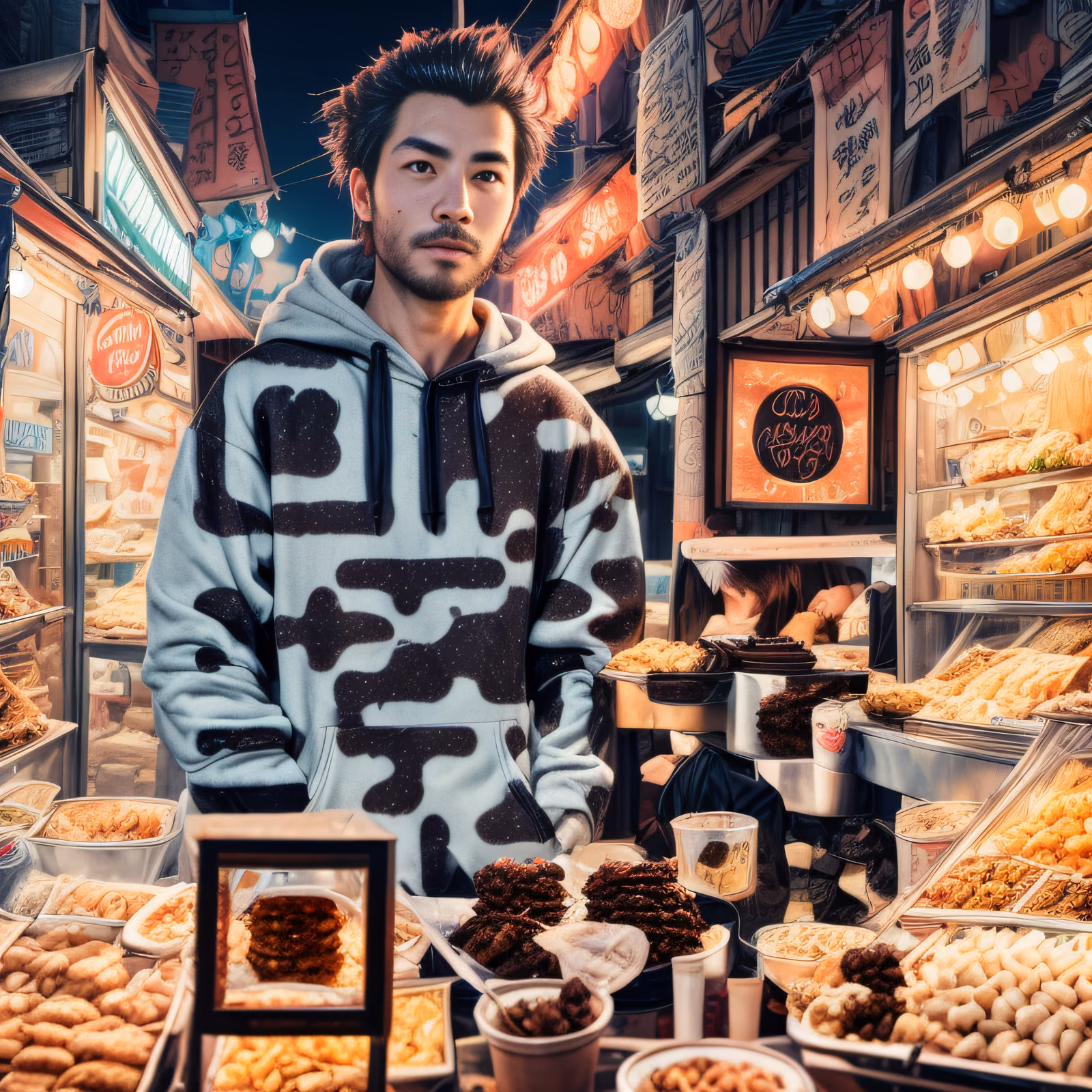 Man in Night Market Photoreal QR Code for Posters — image 1