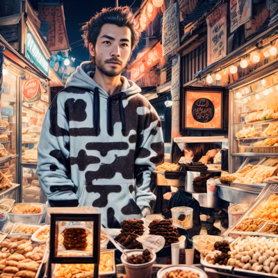 Man in Night Market Photoreal QR Code for Posters — image 1