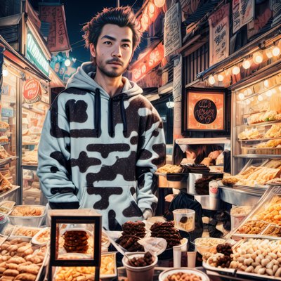 Man in Night Market Photoreal QR Code for Posters
