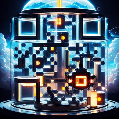 Retrofuturist Lab Capsule in Clouds QR Code for Posters