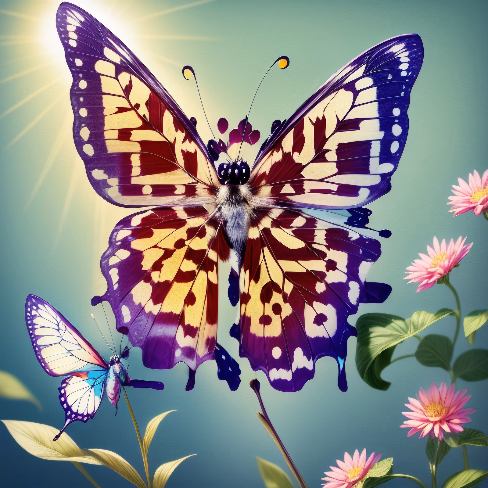 Sunlit Butterfly and Pink Flowers QR Code Art — image 1